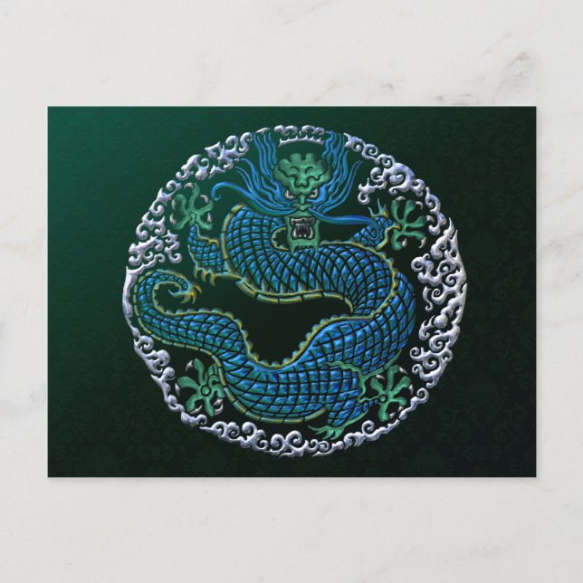 Cartão Postal Ornamento de Dragão Chinês (Frente)