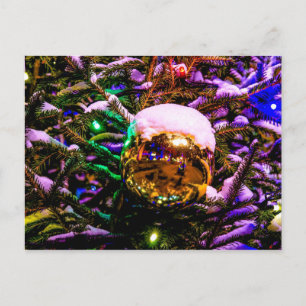 Cartão Postal Ornamento de Natal Amarelo em forma de Bola