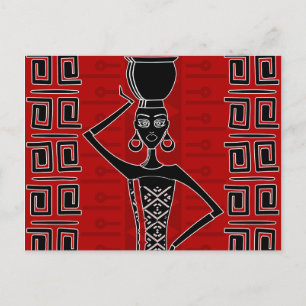 Cartão Postal Ornamento ético africano preto e vermelho N1