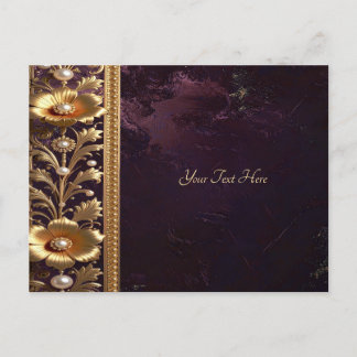 Cartão postal ornamento floral dourado com pérolas