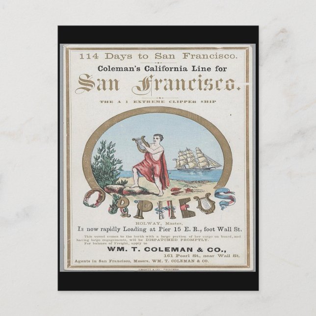 Cartão Postal Orpheus Clipper Sailing (Frente)