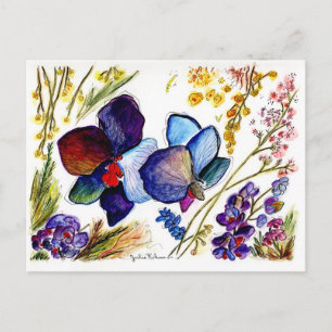Cartão Postal Orquídea Azul Incrível e Folhas