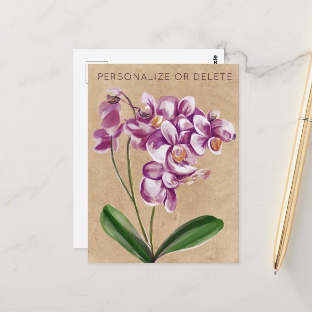 Cartão Postal Orquídea-Forma Orquídea-Roxo Personalizada (Frente/Verso In Situ)