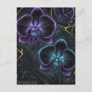 Cartão Postal Orquídea preta floresce com roxo bioluminescente