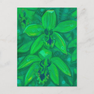 Cartão Postal Orquídea Verde, Pintagem Floral de Flores Tropica