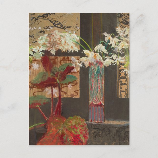 Cartão Postal Orquídeas Brancas e um Peão | Leon Wyczółkowski (Frente)