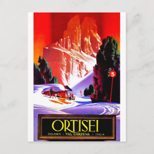 Cartão Postal Ortisei, Alps Dolomecados, Val Gardena ski, Itáli