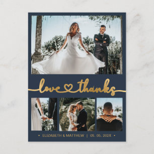 Cartão Postal Ortografia Dourada 4 Fotografia Casamento Obrigado