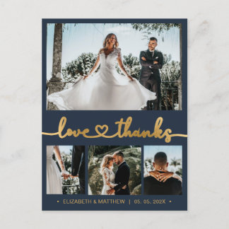 Cartão Postal Ortografia Dourada 4 Fotografia Casamento Obrigado