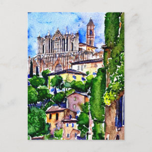 Cartão Postal Orvieto, Itália, Watercolor Painting
