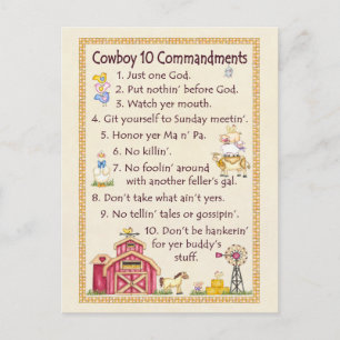 Cartão Postal Os 10 Mandamentos do Cowboy - Fazenda