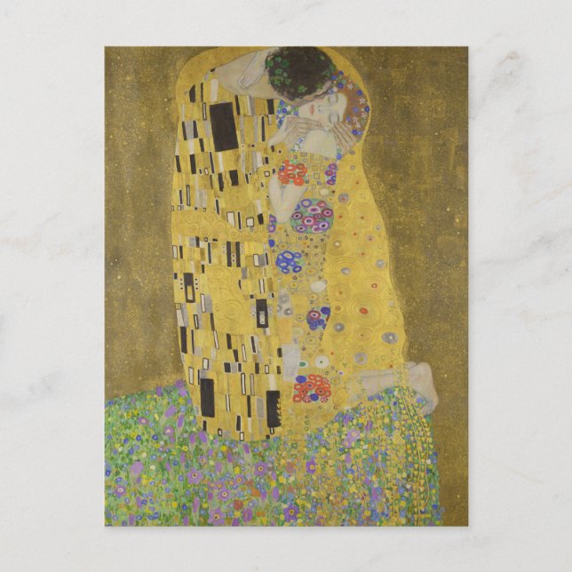 Cartão Postal Os Amantes Abraço de Beijo por Gustav Klimt (Frente)
