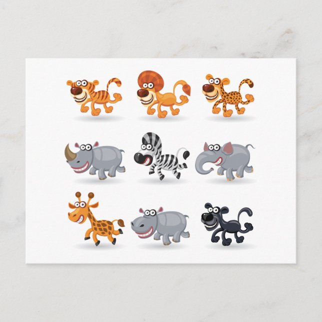 Cartão Postal Os animais dos desenhos animados ajustaram 1 (Frente)