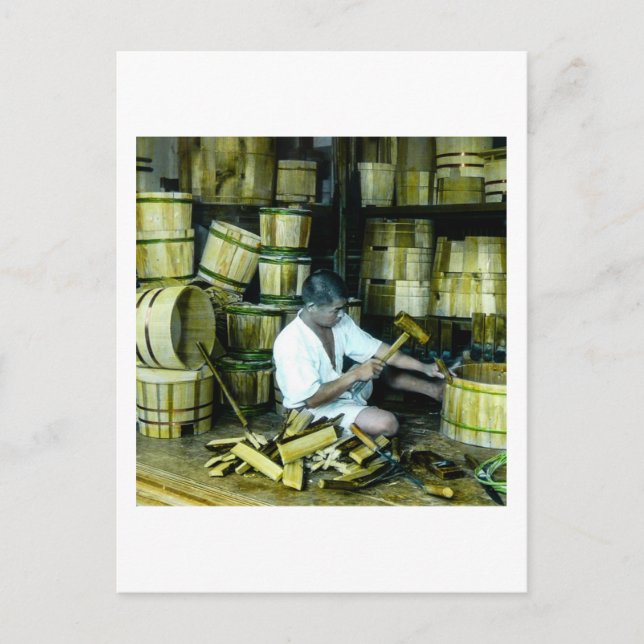 Cartão Postal Os barris do Fazer Cooper na antiga imagem do Japã (Frente)