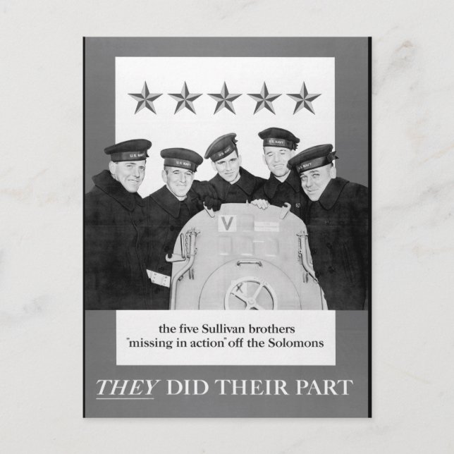 Cartão Postal Os cinco irmãos Sullivan "missing_War image" (Frente)