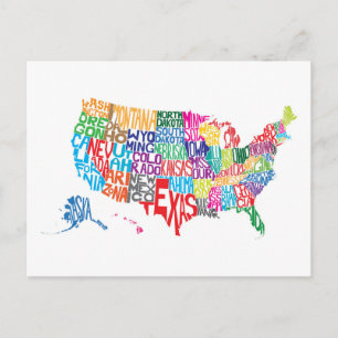 Cartão Postal Os Estados Unidos em Nomes