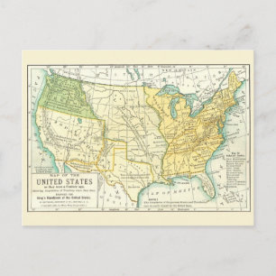 Cartão Postal Os Estados Unidos - mapa 1791 - 1891 do vintage