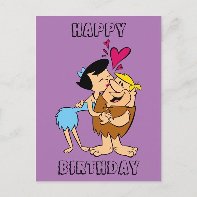Cartão Postal Os Flintstones | Betty Kissing Barney (Frente)