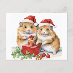 Cartão Postal Os Hampsters de Natal, tão fofos.