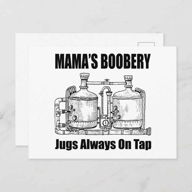 Cartão Postal Os Jugs de Boobery da mamãe sempre tocando (Frente/Verso)