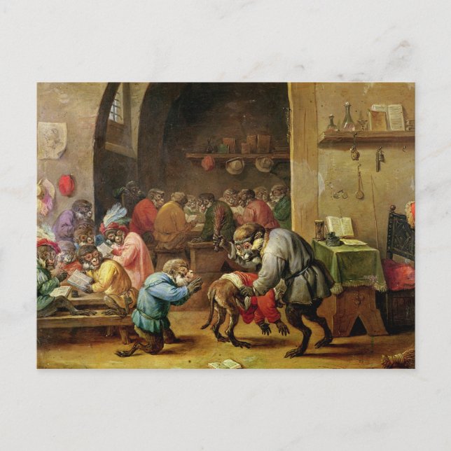 Cartão Postal Os Macacos na Escola (Frente)