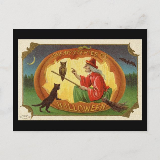 Cartão Postal Os mistérios da bruxa do Halloween (Frente)