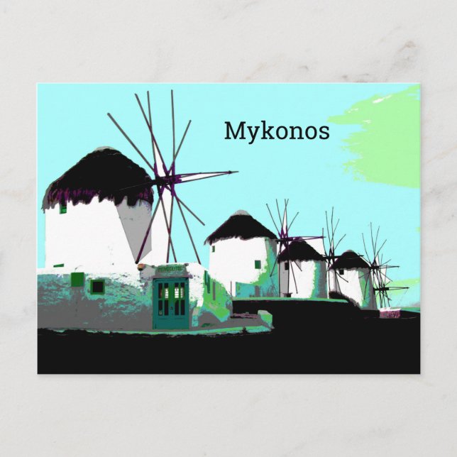 Cartão Postal Os moinhos de vento de Mykonos, Grécia (Frente)