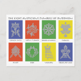 Cartão Postal Os Oito Símbolos Auspícios do Budismo