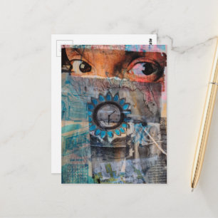 Cartão Postal Os olhos do jornal sucata abstrato Colagem