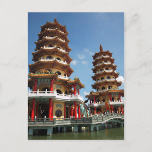 Cartão Postal Os pagodes do tigre e do dragão em Kaohsiung
