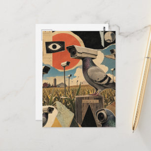Cartão Postal Os Pombos Espiões Surrealistas nos Campos Colagem