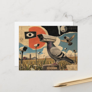 Cartão Postal Os Pombos Espiões Surrealistas nos Campos Colagem