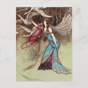 Cartão Postal Os Seis Swans Princess Vintage Fairy Tale Story