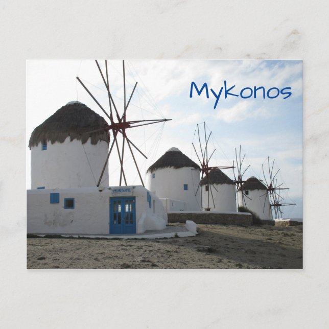Cartão Postal Os Windmills, Mykonos, Grécia (Frente)