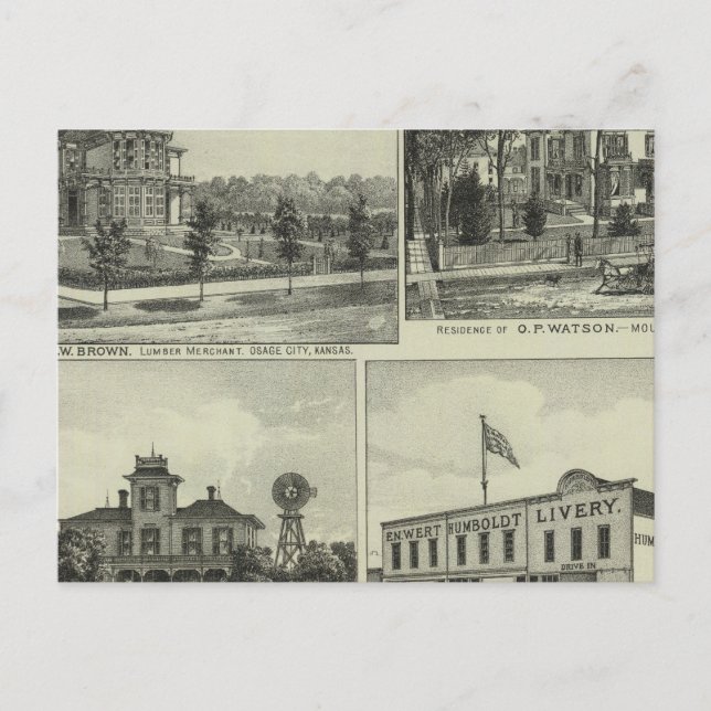 Cartão Postal Osage, Mound e Burlington, Kansas (Frente)