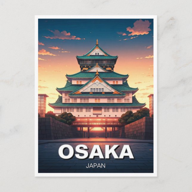 Cartão Postal Osaka Castle Japan sunset Viagem (Frente)