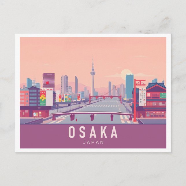 Cartão Postal Osaka Japan Pastel Viagem Design (Frente)