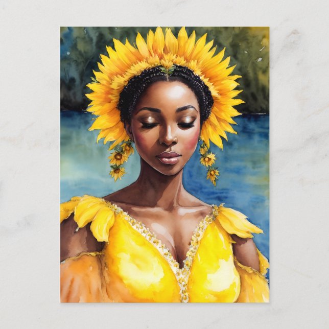 Cartão Postal Oshun African Orisha Watercolor Art (Frente)