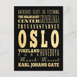 Cartão Postal Oslo City da Noruega Typografia Art