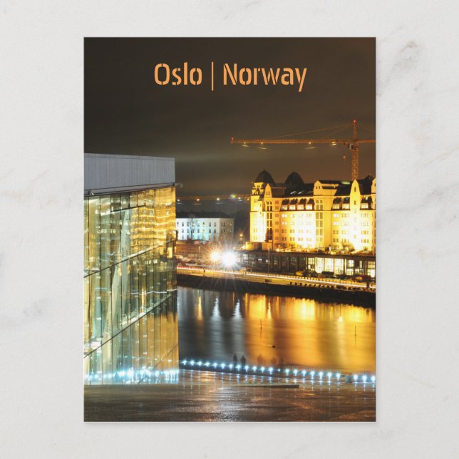 Cartão Postal Oslo, Noruega à noite (Frente)