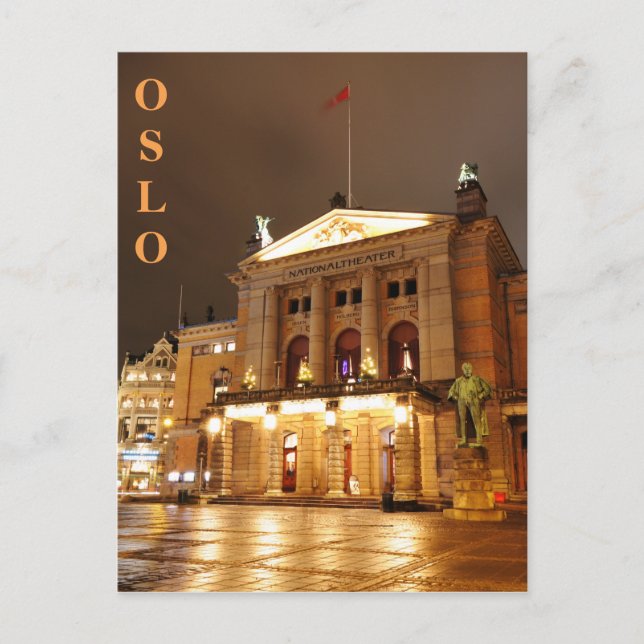 Cartão Postal Oslo, Noruega à noite (Frente)
