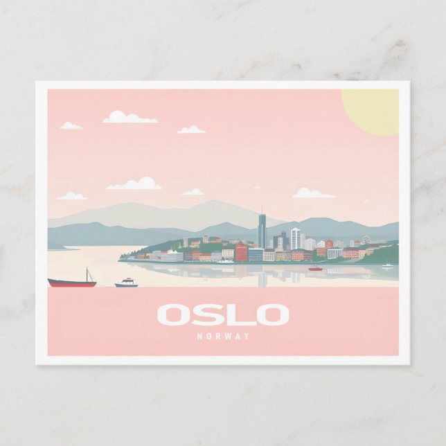 Cartão Postal Oslo Noruega Fjord Pastel Viagem (Frente)
