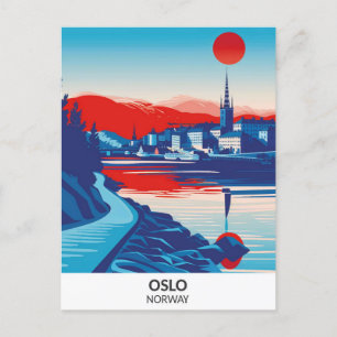 Cartão Postal Oslo Noruega Retro Trabalho de arte Viagem