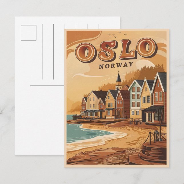 Cartão Postal Oslo praia Noruega lembranças e presentes de colhe (Frente/Verso)