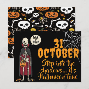 Cartão Postal Ossos Assustadores e Esqueletos para o Halloween