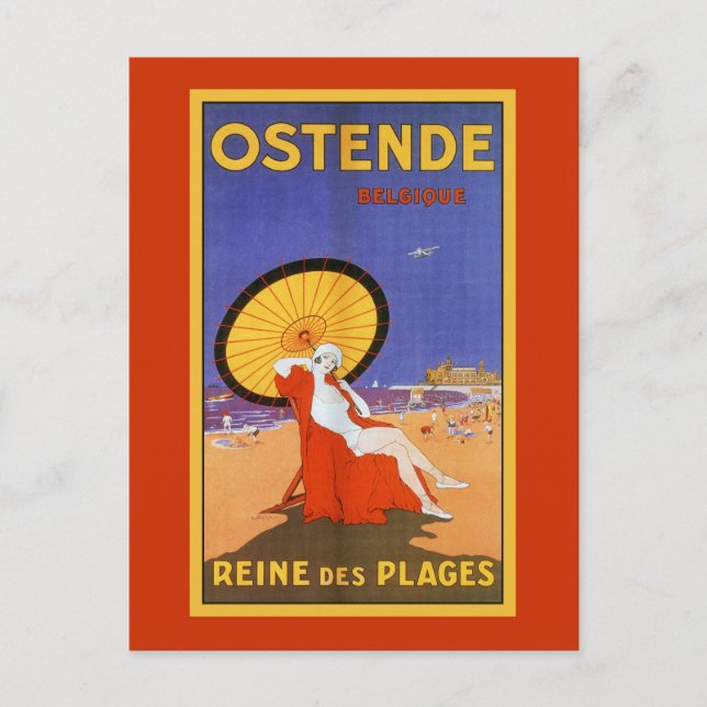 Cartão Postal Ostende Rainha das praias 1920 de verão de beleza  (Frente)
