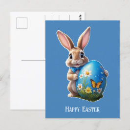 Cartão Postal Osterhase mit blauer Schleife -