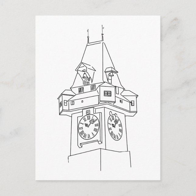 Cartão Postal Österreich Steiermark Grazer Uhrturm Ilustração (Frente)
