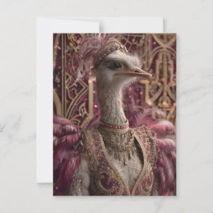 Cartão Postal Ostrich no palhaço real Ornamentado e na coroa