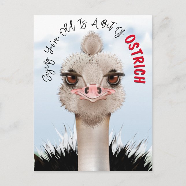 Cartão Postal Ostrich Pun Funny Birthday (Frente)